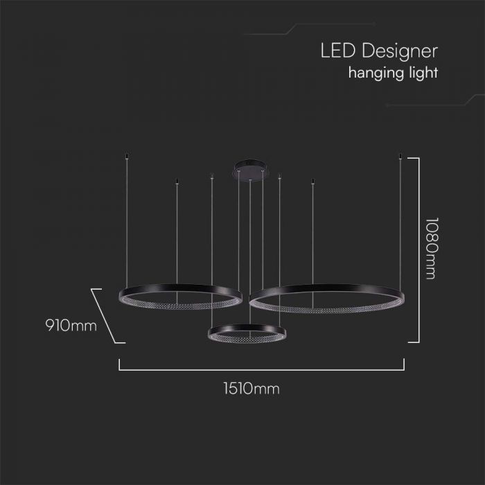 LED PENDANT LIGHT CRYSTAL ACRYLIC INSIDE 57W DL 6840lm 1510x910x1080mm BLACK