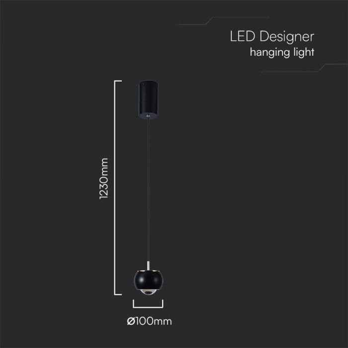 LED PENDANT LIGHT 9W WW 1000lm 120° 100x1230mm BLACK