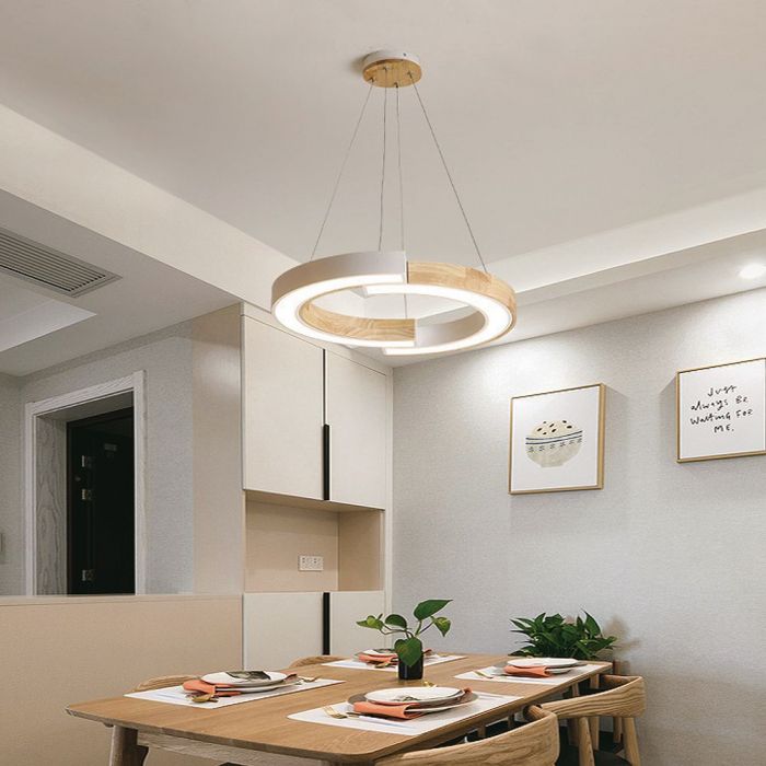LED PENDANT LIGHT 32W WW 4000lm 430x370x1120mm White+Wood