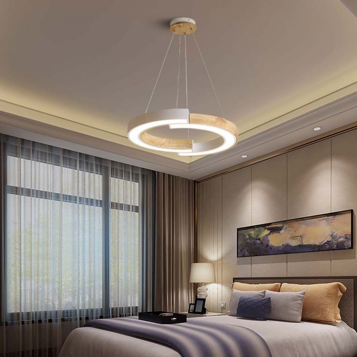 LED PENDANT LIGHT 32W WW 4000lm 430x370x1120mm White+Wood