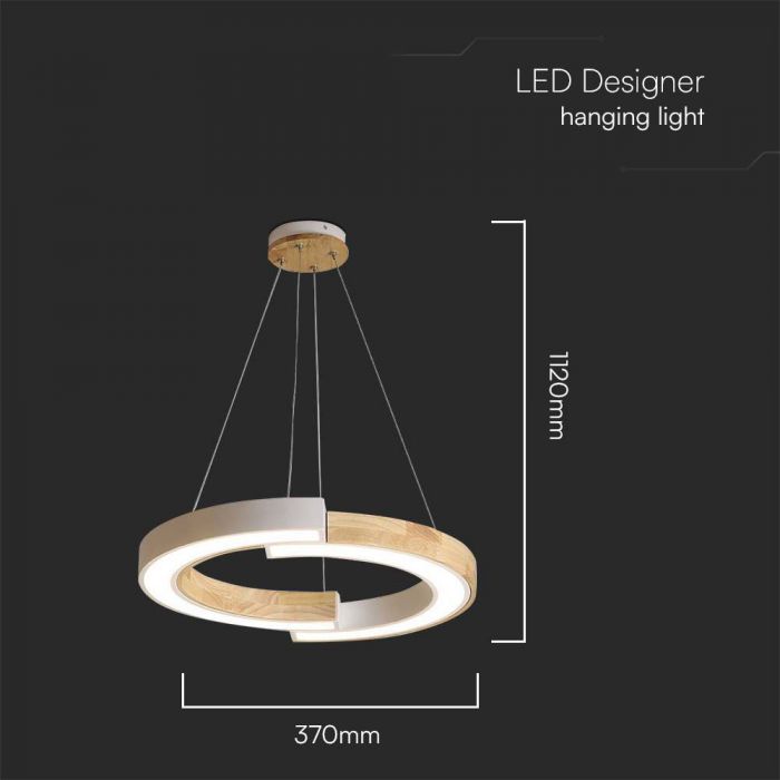 LED PENDANT LIGHT 32W WW 4000lm 430x370x1120mm White+Wood