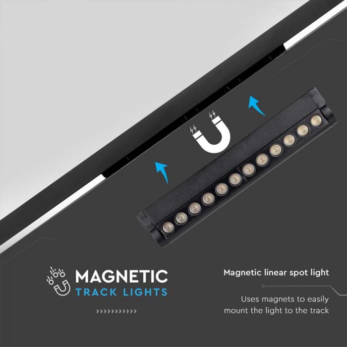 LED MAGNETIC TRACK LIGHT ADJUSTABLE 12W CW 1300lm 34° 52x33x260mm BLACK