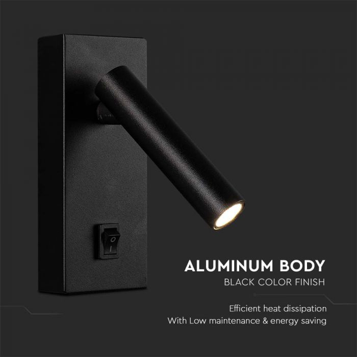 LED WALL MOUNTED SPOTLIGHT 2W DL 150lm 38° 145x150x60mm BLACK