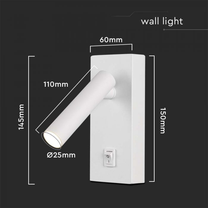 LED WALL MOUNTED SPOTLIGHT 2W DL 150lm 38° 145x150x60mm WHITE