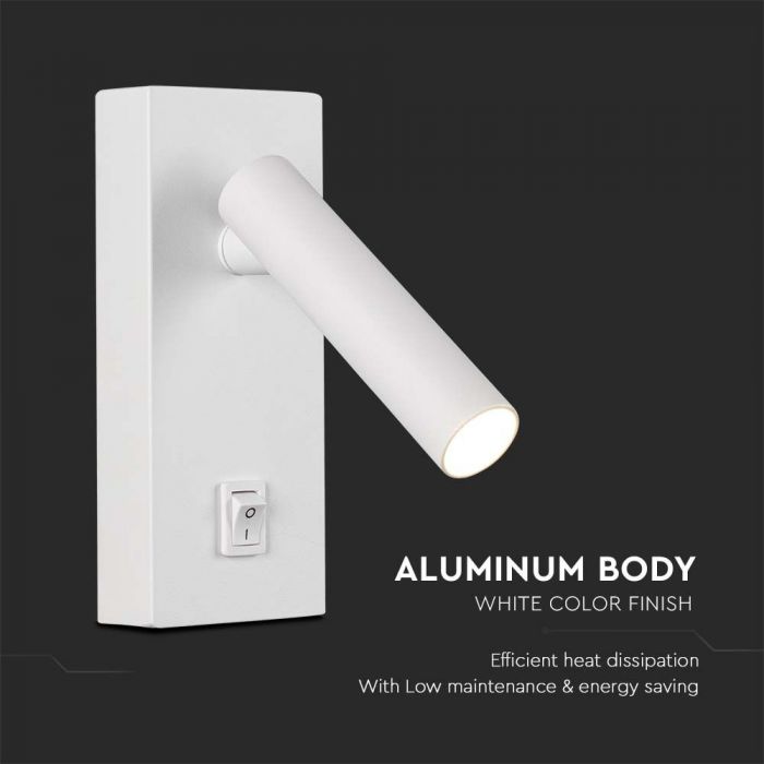 LED WALL MOUNTED SPOTLIGHT 2W DL 150lm 38° 145x150x60mm WHITE