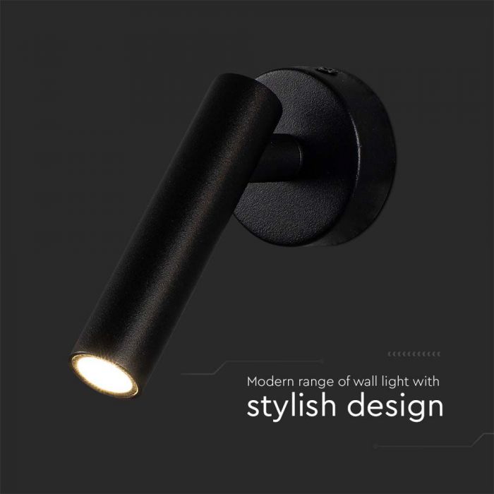 LED WALL MOUNTED SPOTLIGHT 2W WW 150lm 38° 140x60x60mm BLACK