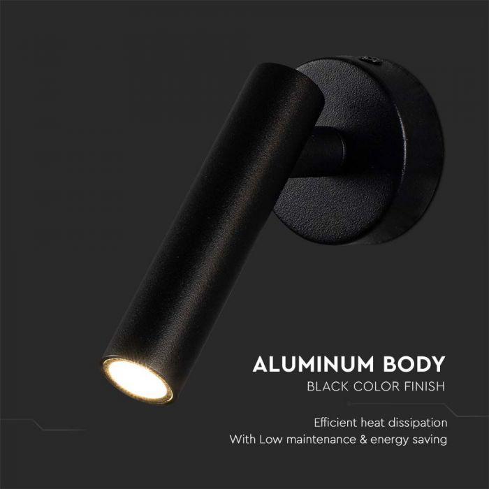 LED WALL MOUNTED SPOTLIGHT 2W WW 150lm 38° 140x60x60mm BLACK
