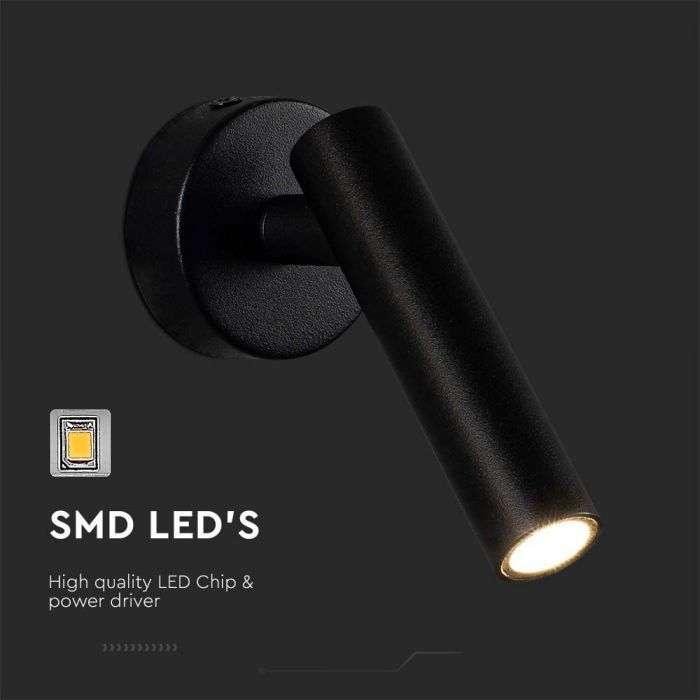 LED WALL MOUNTED SPOTLIGHT 2W WW 150lm 38° 140x60x60mm BLACK