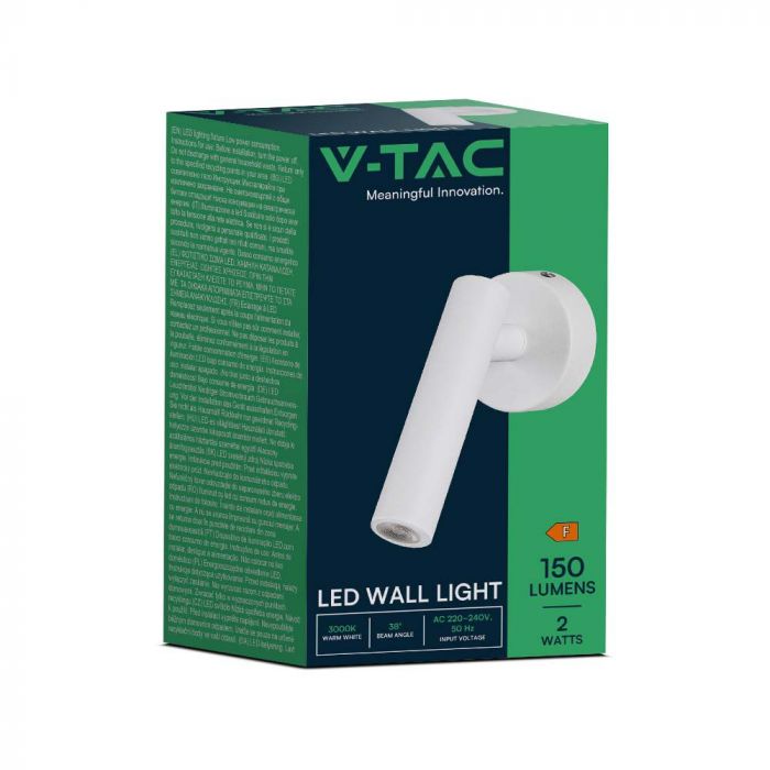 LED WALL MOUNTED SPOTLIGHT 2W DL 150lm 38° 140x60x60mm WHITE