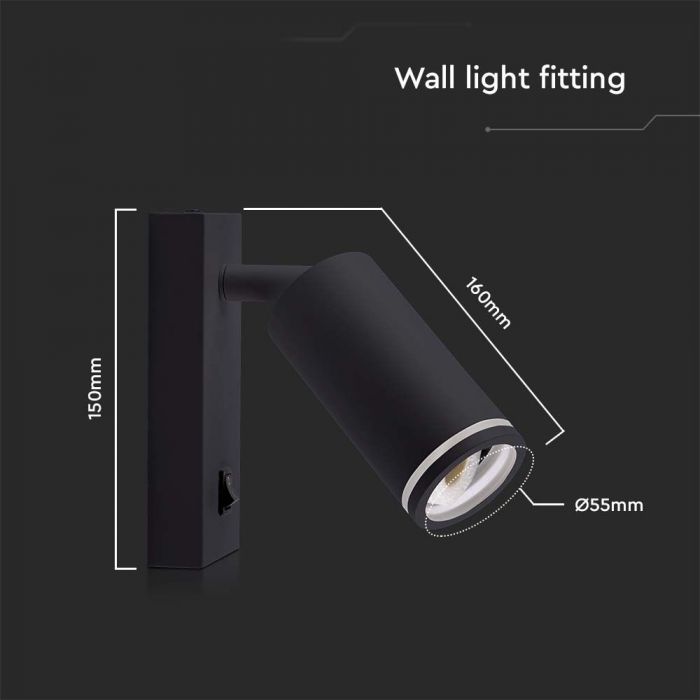 LED WALL MOUNTED SPOTLIGHT WITH SWITCH GU10 55x150x160mm BLACK