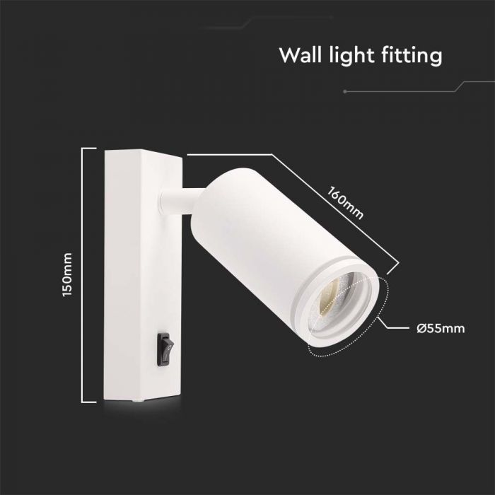 LED WALL MOUNTED SPOTLIGHT WITH SWITCH GU10 55x150x160mm WHITE