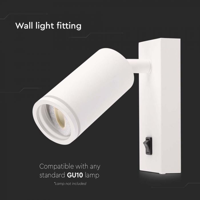 LED WALL MOUNTED SPOTLIGHT WITH SWITCH GU10 55x150x160mm WHITE