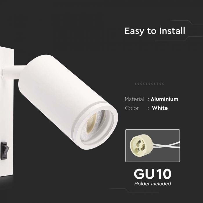 LED WALL MOUNTED SPOTLIGHT WITH SWITCH GU10 55x150x160mm WHITE