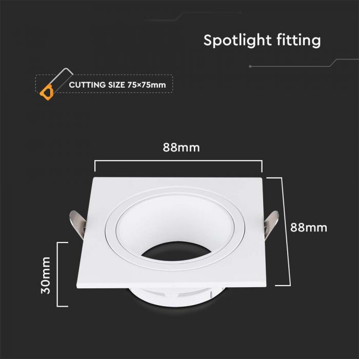 LED BRACKET GU10 SQUARE IRON+PC 88x88x30mm(75) WHITE+WHITE