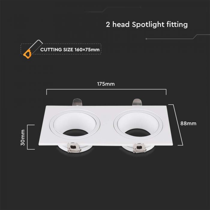 LED 2 HEAD BRACKET GU10 IRON+PC 88 x175 mm(160x75) WHITE+WHITE