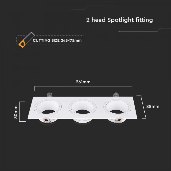 LED 3 HEAD BRACKET GU10 IRON+PC 88x261 mm(245x75) WHITE+WHITE