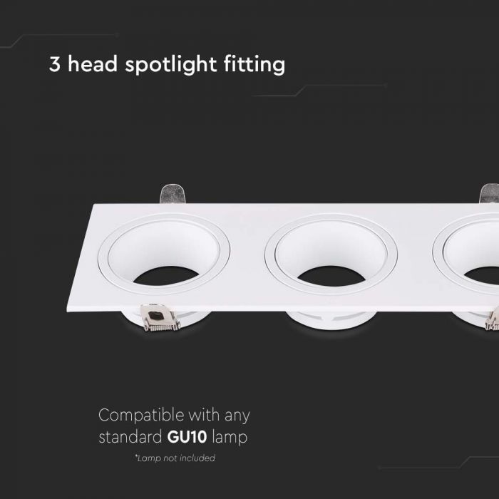 LED 3 HEAD BRACKET GU10 IRON+PC 88x261 mm(245x75) WHITE+WHITE