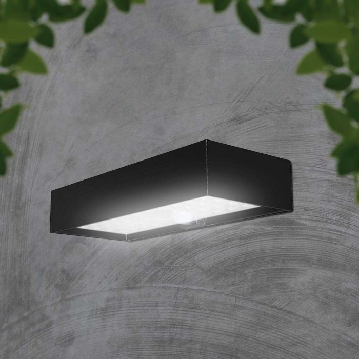 LED SOLAR WALL LIGHT 6W DL 900lm BRICK LITHIUM BATTERY 3.7V 3000mA 230x97x42.7mm BLACK IP65