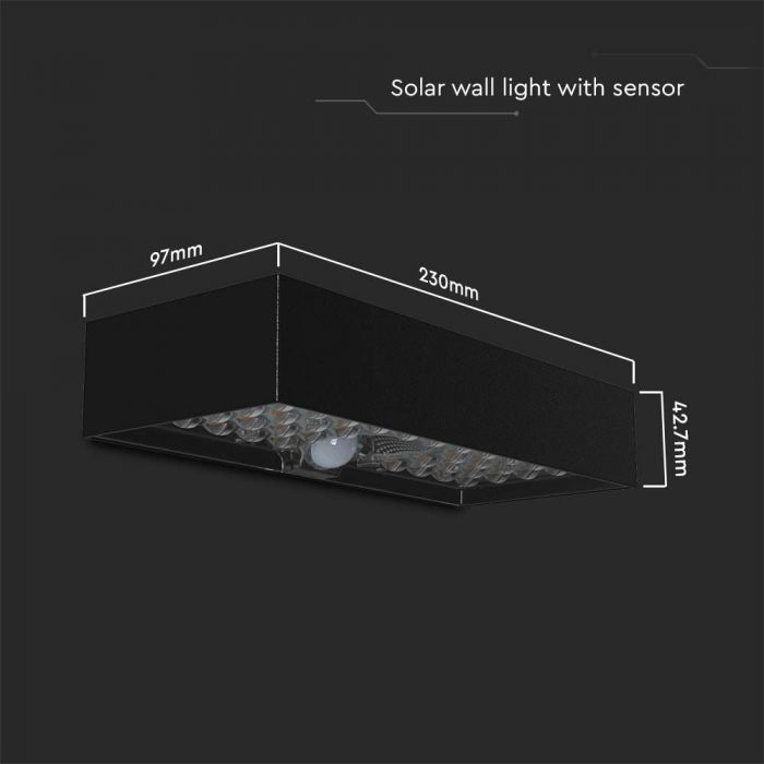 LED SOLAR WALL LIGHT 6W DL 900lm BRICK LITHIUM BATTERY 3.7V 3000mA 230x97x42.7mm BLACK IP65