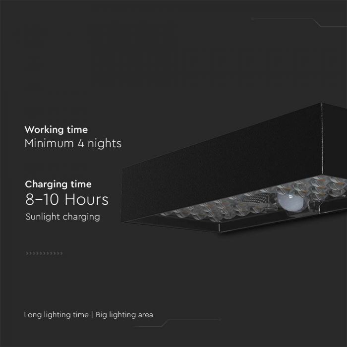 LED SOLAR WALL LIGHT 6W DL 900lm BRICK LITHIUM BATTERY 3.7V 3000mA 230x97x42.7mm BLACK IP65