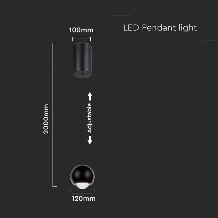 LED HANGING PENDANT LIGHT BLACK 6W WW 500lm 60° 100x2000mm