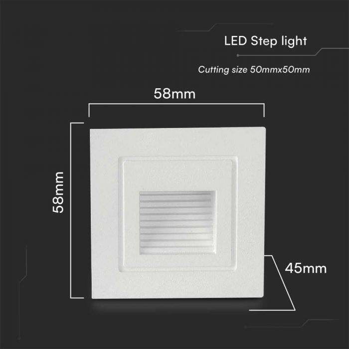 LED STEP LIGHT SQUARE 3W 180lm WW 270° 58x58x45mm WHITE IP65