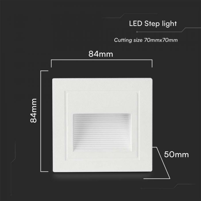 LED STEP LIGHT SQUARE 5W 380lm WW 270° 84x84x50mm WHITE IP65