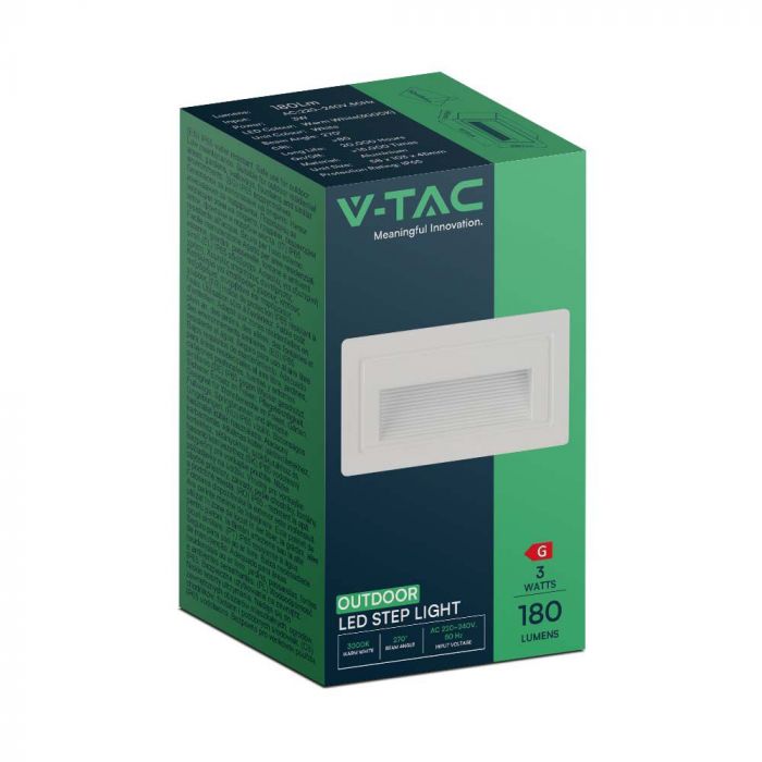 LED STEP LIGHT RECTANGLE 3W 180lm WW 270° 58x103x45mm WHITE IP65