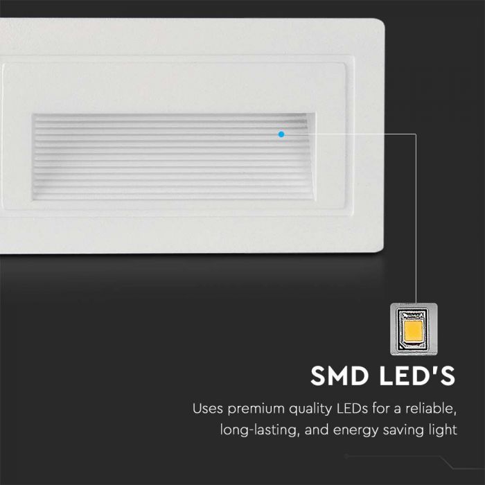 LED STEP LIGHT RECTANGLE 3W 180lm WW 270° 58x103x45mm WHITE IP65