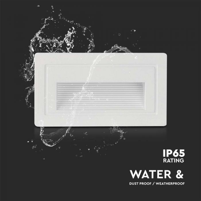 LED STEP LIGHT RECTANGLE 3W 180lm WW 270° 58x103x45mm WHITE IP65