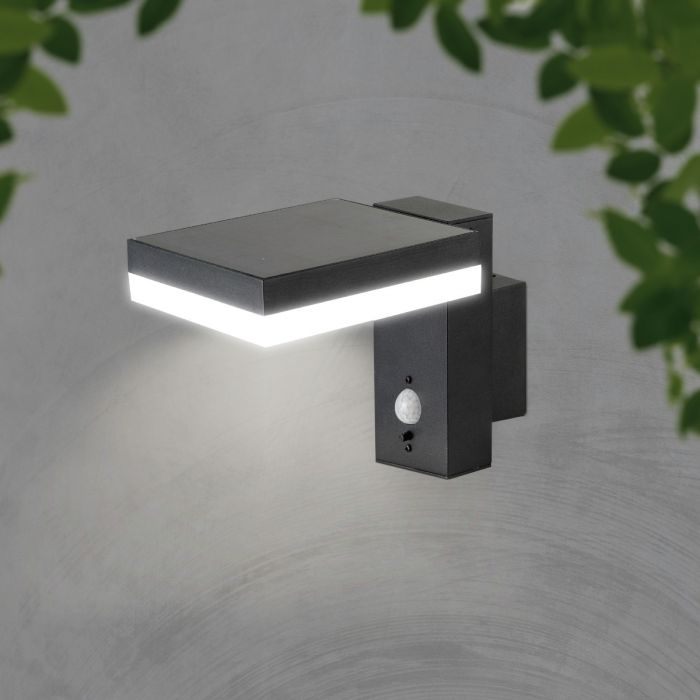 LED SOLAR WALL LAMP WITH PIR SENSOR 5.5W WW 220lm 110° 224x130x155mm BLACK IP54