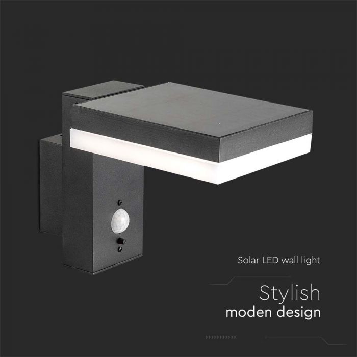 LED SOLAR WALL LAMP WITH PIR SENSOR 5.5W WW 220lm 110° 224x130x155mm BLACK IP54