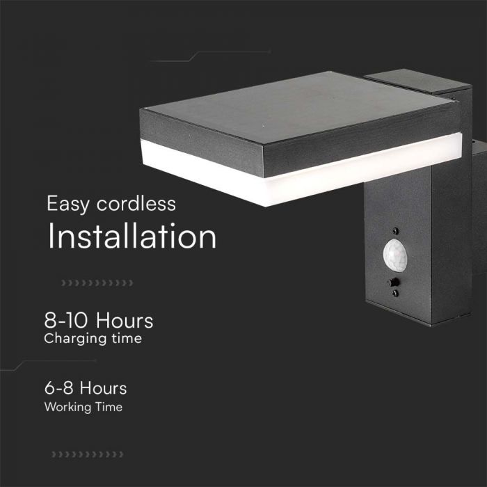 LED SOLAR WALL LAMP WITH PIR SENSOR 5.5W WW 220lm 110° 224x130x155mm BLACK IP54