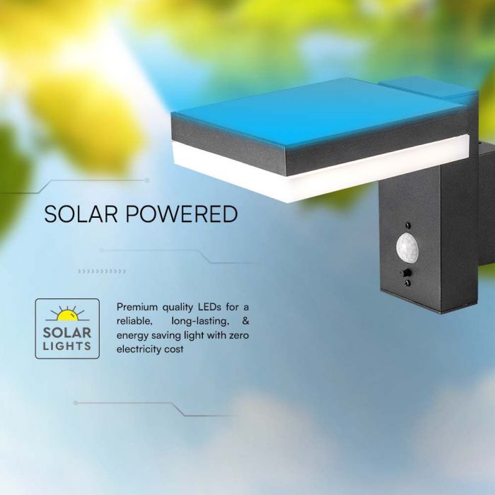 LED SOLAR WALL LAMP WITH PIR SENSOR 5.5W WW 220lm 110° 224x130x155mm BLACK IP54