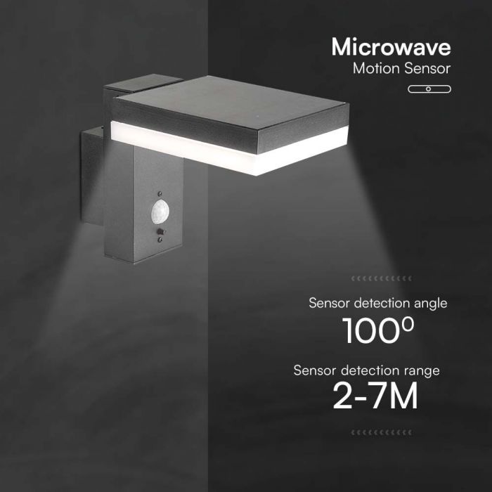 LED SOLAR WALL LAMP WITH PIR SENSOR 5.5W WW 220lm 110° 224x130x155mm BLACK IP54