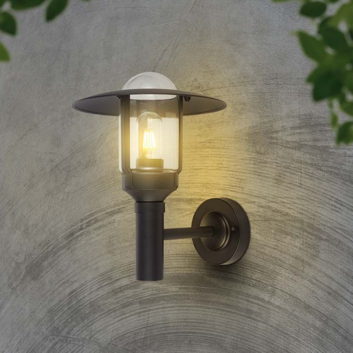 LED WALL LAMP E27 250x305x340mm CLEAR GLASS MATT BLACK IP44