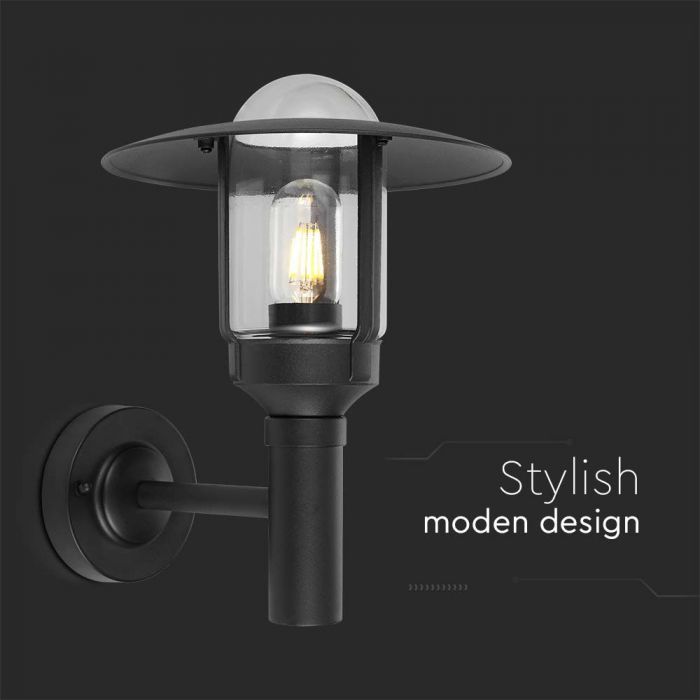 LED WALL LAMP E27 250x305x340mm CLEAR GLASS MATT BLACK IP44