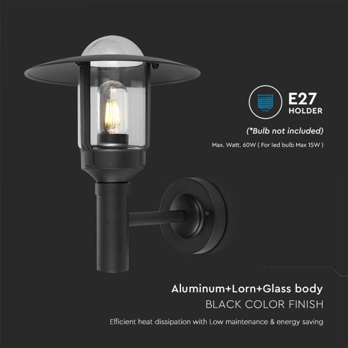 LED WALL LAMP E27 250x305x340mm CLEAR GLASS MATT BLACK IP44