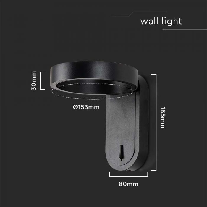 LED WALL LIGHT 5W WW+DL 600lm 120° 153x183x185mm BLACK IP65
