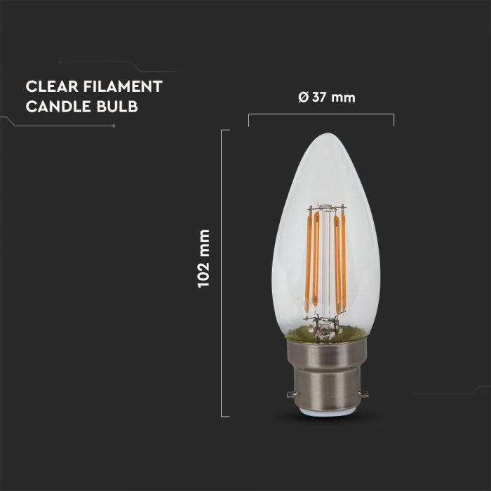 LED B22 FILAMENT LAMP 4W WW 400lm 300° 35X100 CANDLE SAMSUNG CHIP