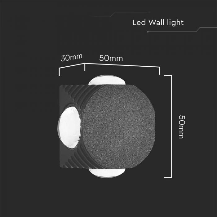 LED WALL LIGHT 4 SIDES 4W WW 390lm 60° 50x50x30mm BLACK IP54