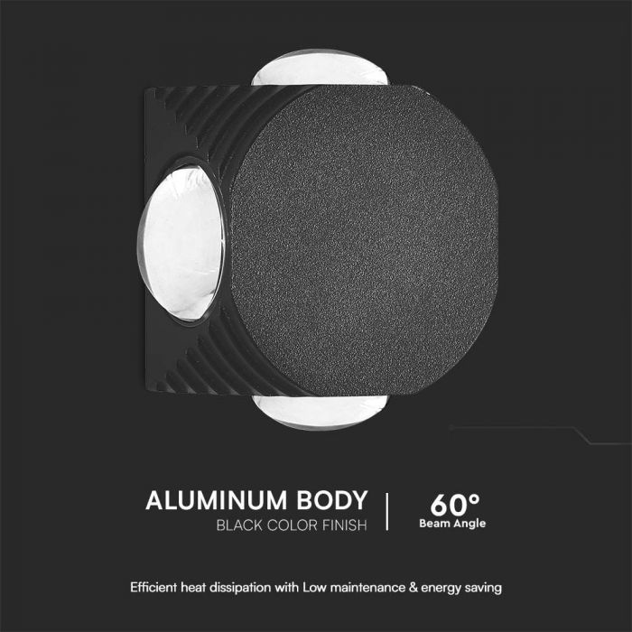 LED WALL LIGHT 4 SIDES 4W WW 390lm 60° 50x50x30mm BLACK IP54