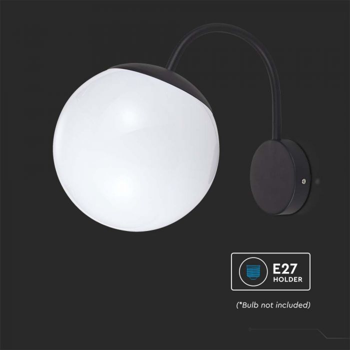 LED WALL LIGHT E27 MAT BLACK OPAL PLASTIC C BALL DOWN 325x200x250mm