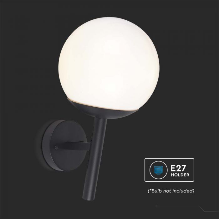 LED WALL LIGHT E27 MAT BLACK OPAL PLASTIC C BALL UP 240x200x365mm