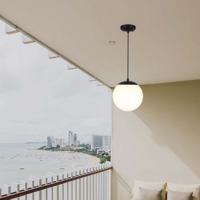 LED PENDANT LIGHT E27 MAT BLACK OPAL PLASTIC C BALL 200x200x180mm