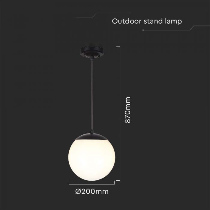 LED PENDANT LIGHT E27 MAT BLACK OPAL PLASTIC C BALL 200x200x180mm