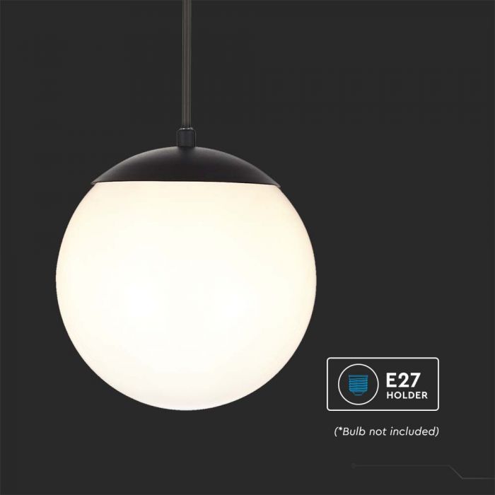 LED PENDANT LIGHT E27 MAT BLACK OPAL PLASTIC C BALL 200x200x180mm