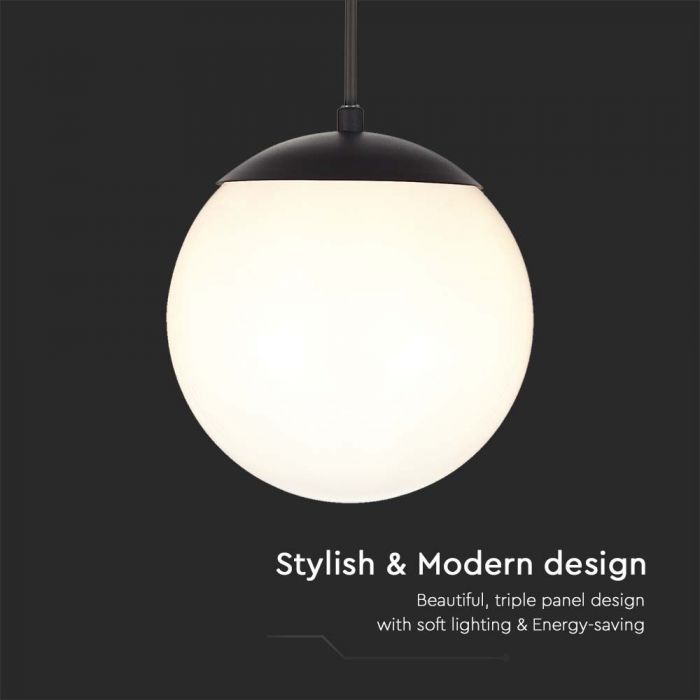 LED PENDANT LIGHT E27 MAT BLACK OPAL PLASTIC C BALL 200x200x180mm