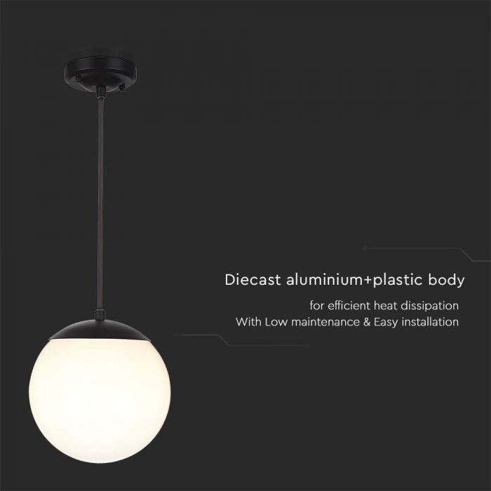 LED PENDANT LIGHT E27 MAT BLACK OPAL PLASTIC C BALL 200x200x180mm