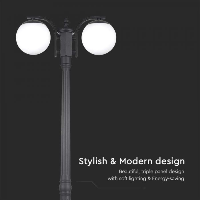 LED GARGEN LIGHT E27x2 MAT BLACK OPAL PLASTIC C BALL 515x200x1990mm